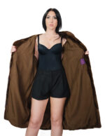Cappotto pelliccia di visone lungo 112 centimetri 56 scanbrown marrone lavorato orizzontale a V cappuccio - immagine 6