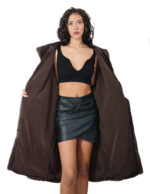 Cappotto pelliccia di visone lungo 112 centimetri 52 coffee marrone lavorato orizzontale a V cappuccio - immagine 6