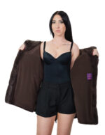 54 coffee brown mink fur and down coat with detachable zipped sleeves and buttoned hood at the neck - Image 6