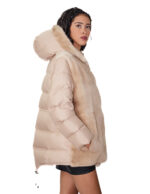 Palomino beige 48 down and mink fur coat with detachable zipped sleeves and buttoned hood at the neck - Image 3