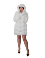 Cappotto manica lunga pelliccia volpe cappuccio 42 bianco shadow lavorazione a V lungo 88 centimetri manica lunga - immagine 4