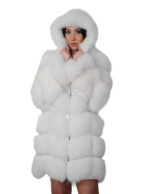 Cappotto manica lunga pelliccia volpe cappuccio 42 bianco shadow lavorazione a V lungo 88 centimetri manica lunga