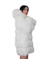 Cappotto manica lunga pelliccia volpe cappuccio 42 bianco shadow lavorazione a V lungo 88 centimetri manica lunga - immagine 2