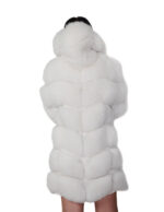 Cappotto manica lunga pelliccia volpe cappuccio 42 bianco shadow lavorazione a V lungo 88 centimetri manica lunga - immagine 5