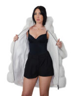 Cappotto manica lunga pelliccia volpe cappuccio 42 bianco shadow lavorazione a V lungo 88 centimetri manica lunga - immagine 6