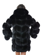 Cappotto manica lunga pelliccia volpe cappuccio 46 nero black lavorazione a V lungo 88 centimetri manica lunga - immagine 5