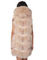 Gilet lungo in pelliccia di volpe argentata beige ecru 46 con cappuccio zip e pelle scamosciata 86 centimetri - immagine 5