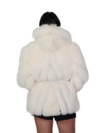 V-worked fox fur jacket 48 optical white groellandia hood outer belt leather - Image 5