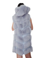 Gilet lungo in pelliccia di volpe argentata sky celeste 42 con cappuccio zip e pelle scamosciata 86 centimetri - immagine 5