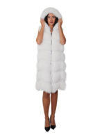 Gilet lungo 112 cm pelliccia di volpe argentata bianco shadow 54 con cappuccio zip e pelle scamosciata - immagine 4