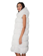 Gilet lungo 112 cm pelliccia di volpe argentata bianco shadow 54 con cappuccio zip e pelle scamosciata - immagine 2