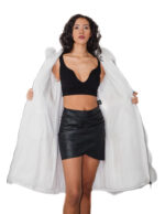 Gilet lungo 112 cm pelliccia di volpe argentata bianco shadow 54 con cappuccio zip e pelle scamosciata - immagine 6