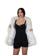 V-worked fox fur jacket 48 optical white groellandia hood outer belt leather - Image 6