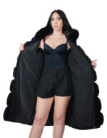 Gilet lungo 112 cm pelliccia di volpe argentata black nero 56 con cappuccio zip e pelle scamosciata - immagine 6