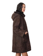 Sheepskin coat with fur lining, size 48, dark brown, zip closure, pockets, detachable hood - Image 3