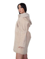 Sheepskin coat with fur lining, size 42, beige denim, zip closure, pockets, detachable hood - Image 2