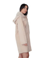 Sheepskin coat with fur lining, size 42, beige denim, zip closure, pockets, detachable hood - Image 3