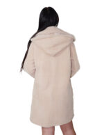 Sheepskin coat with fur lining, size 42, beige denim, zip closure, pockets, detachable hood - Image 5