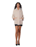 76 cm sheepskin coat, fur inside and suede outside, size 42, beige, Alba, button closure, reversible clip, external pockets - Image 3