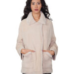 76 cm sheepskin coat, fur inside and suede outside, size 42, beige, Alba, button closure, reversible clip, external pockets
