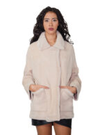 76 cm sheepskin coat, fur inside and suede outside, size 42, beige, Alba, button closure, reversible clip, external pockets