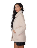 76 cm sheepskin coat, fur inside and suede outside, size 42, beige, Alba, button closure, reversible clip, external pockets - Image 2