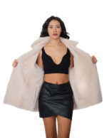 76 cm sheepskin coat, fur inside and suede outside, size 42, beige, Alba, button closure, reversible clip, external pockets - Image 5