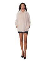 76 cm sheepskin coat, fur inside and suede outside, size 42, beige, Alba, button closure, reversible clip, external pockets - Image 9