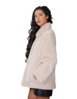 76 cm sheepskin coat, fur inside and suede outside, size 42, beige, Alba, button closure, reversible clip, external pockets - Image 7