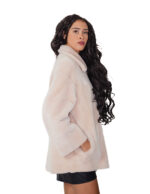 76 cm sheepskin coat, fur inside and suede outside, size 42, beige, Alba, button closure, reversible clip, external pockets - Image 8