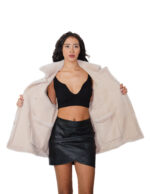 76 cm sheepskin coat, fur inside and suede outside, size 42, beige, Alba, button closure, reversible clip, external pockets - Image 10