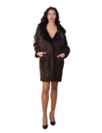 92cm dark brown coat 52 sheepskin fur outside fur inside chest and collar button closure - Image 4