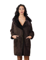 92cm dark brown coat 52 sheepskin fur outside fur inside chest and collar button closure