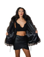 Fox fur jacket V-worked 44 silver groellandia hood outer belt leather - Image 6