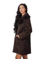 92cm dark brown coat 52 sheepskin fur outside fur inside chest and collar button closure - Image 3