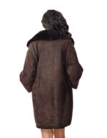 92cm dark brown coat 52 sheepskin fur outside fur inside chest and collar button closure - Image 5