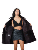 92cm dark brown coat 52 sheepskin fur outside fur inside chest and collar button closure - Image 6