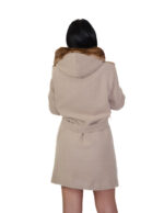 Cappotto in cashmere e pelliccia di visone 44 demi e beige con cintura e cappuccio tasche esterne - immagine 5