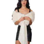 116cm long beige ivory fox fur stole lined in taffeta with long ribbons at the ends for closure