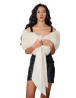 116cm long beige ivory fox fur stole lined in taffeta with long ribbons at the ends for closure