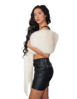 116cm long beige ivory fox fur stole lined in taffeta with long ribbons at the ends for closure - Image 2