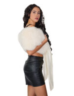 116cm long beige ivory fox fur stole lined in taffeta with long ribbons at the ends for closure - Image 3