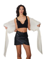 116cm long beige ivory fox fur stole lined in taffeta with long ribbons at the ends for closure - Image 5