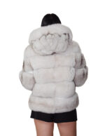 Giacca lunga 64 cm 46 pelliccia volpe bianco groellandia lavorazione orizzontale con maniche lunghe e cappuccio - immagine 5