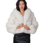 Optical white fox jacket 46 shawl collar short 56 cm to full horizontal skin and long sleeve