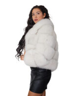 Optical white fox jacket 46 shawl collar short 56 cm to full horizontal skin and long sleeve - Image 3