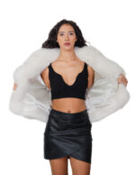 Optical white fox jacket 46 shawl collar short 56 cm to full horizontal skin and long sleeve - Image 6