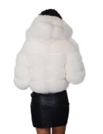 Horizontal fox fur jacket with short hood, 50 cm, size 46, optical white, three-quarter sleeves with leather cuffs - Image 5