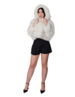 Short horizontal fox fur jacket 50cm size 46 white shaded three-quarter sleeve hood external pockets - Image 4
