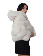 Short horizontal fox fur jacket 50cm size 46 white shaded three-quarter sleeve hood external pockets - Image 3